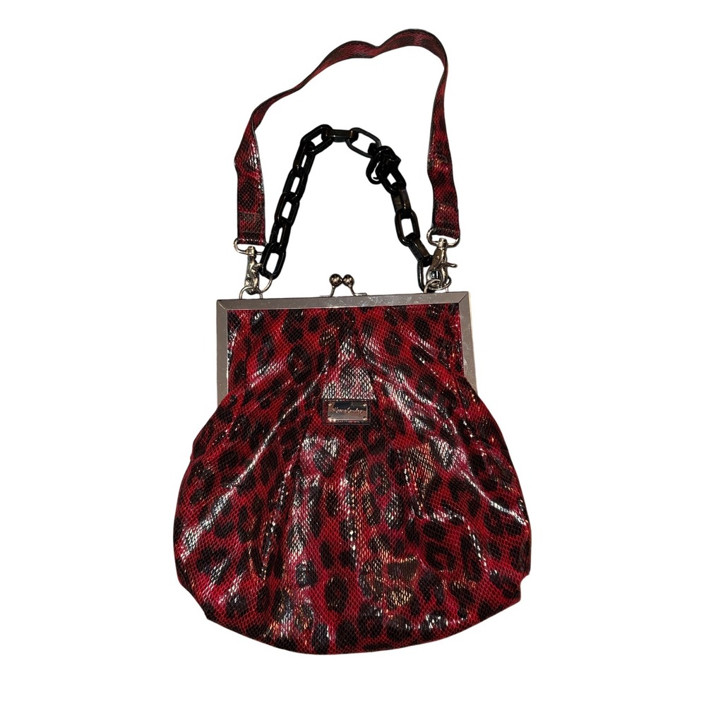 Kate Landry Leopard Print Handbag Women Medium Red Faux Snake‎ Kiss Lock
